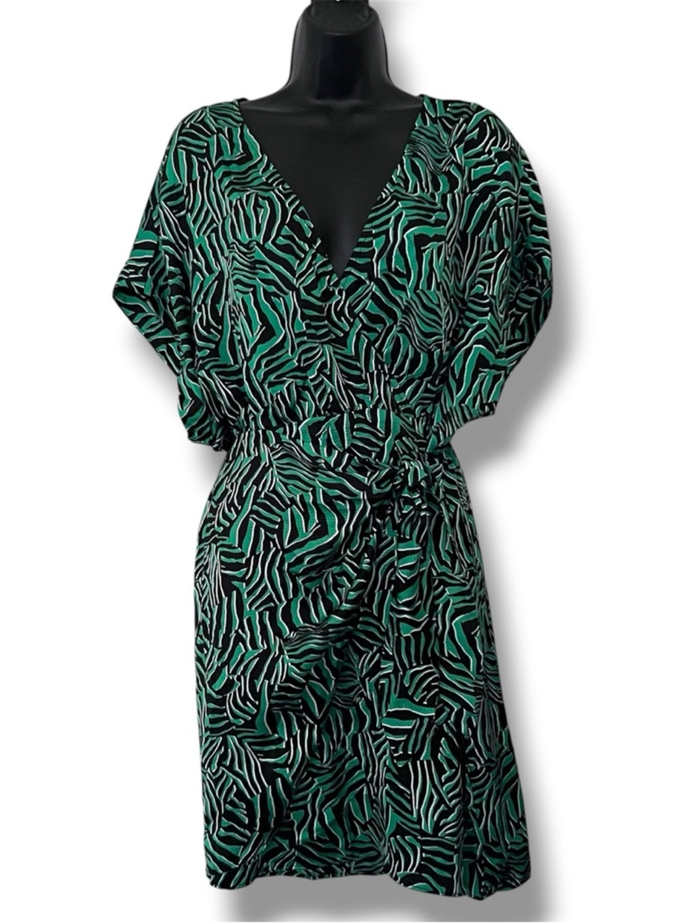 MICHAEL MICHAEL KORS Women's Green Zebra-Print Tie Dress SIZE S